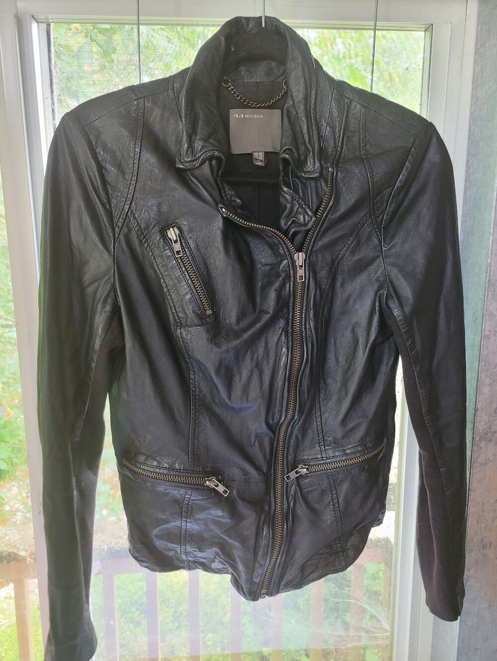 Muubaa 8 Black Leather Moto Asymmetrical Zip Jacket